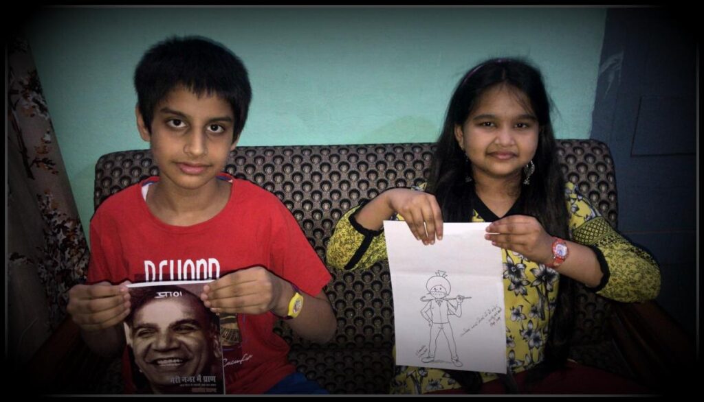 Kids Holding Meri Nazar Me Pran And An Art wok Of Chacha Chaudhary 