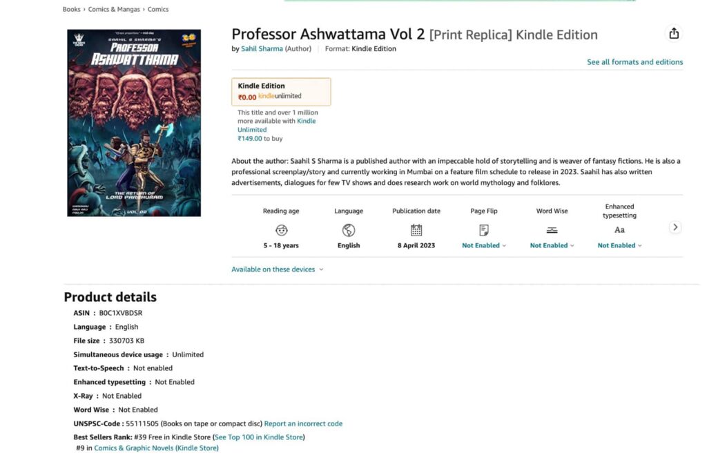 Professor Ashwatthama 2 - Amazon Kindle - Cheeseburger Comics
