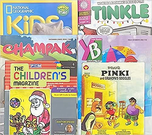 Kids Magazine Pack - NG Kids, Tinkle, Champak English, The Children's Magazine and Young Bhaskar Magazine