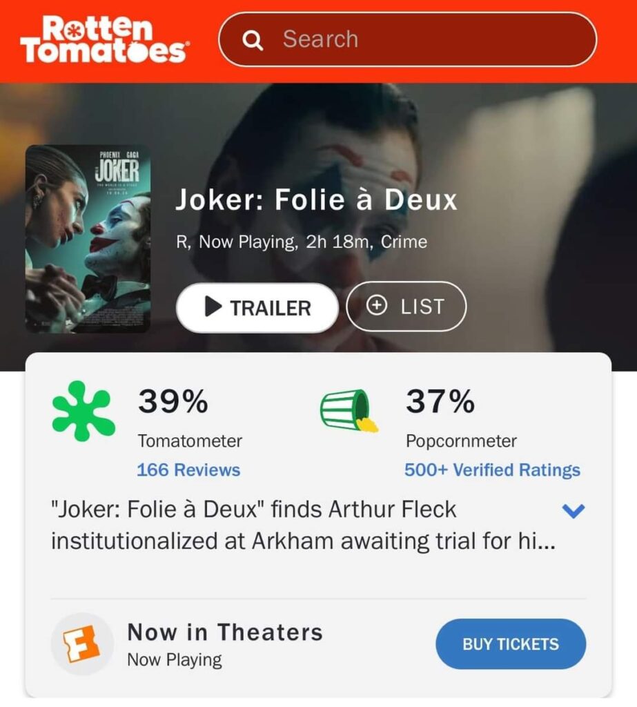 Joker Folie à Deux - Rotten Tomatoes