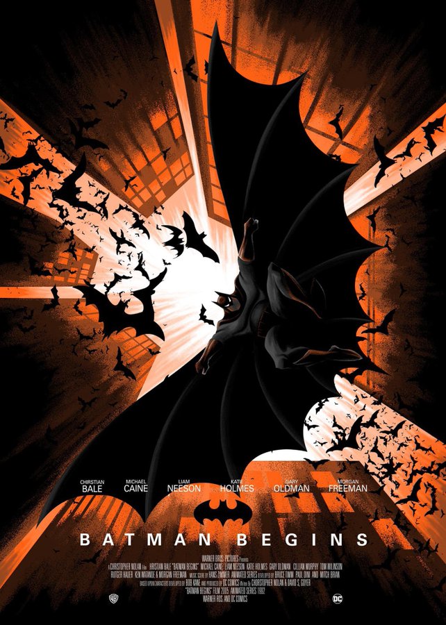 Batman Begins Poster redone with a Batman - The Animated Series look. Artwork by Tom Uicich
